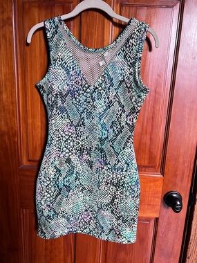 Lovers + Friends Green Snakeskin Printed Dress Size Small Sleeveless Bodycon